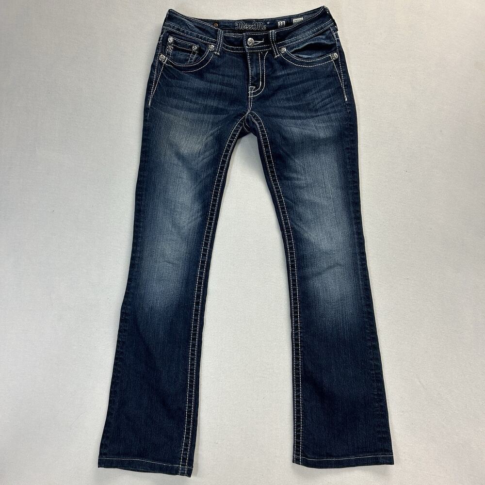 Miss Me Signature Bootcut Jeans Women's 28 Dark Wash Embellished Sequin JP5048B